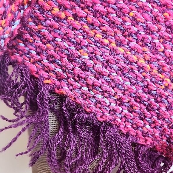 Rustic Handmade Knitted Wool Poncho Wrap Shawl Original Purple Magenta S/M - Picture 5 of 15